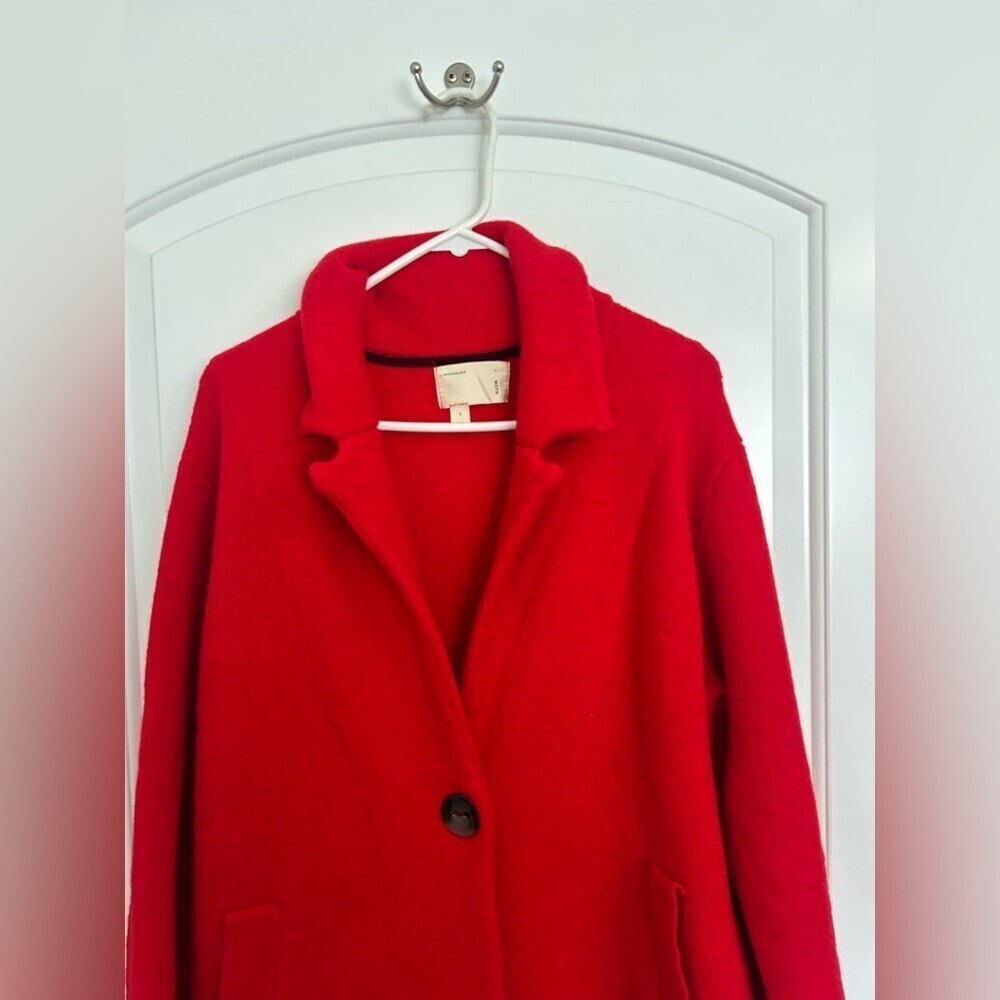 Anthropologie Moth Cherry Red Wool Yak Blend Jacket Coat size S fall preppy chic - Picture 3 of 12
